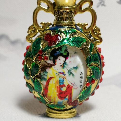 仿古藏族夜光鼻烟壶古典特色手工艺品铜双面内画烟具带勺