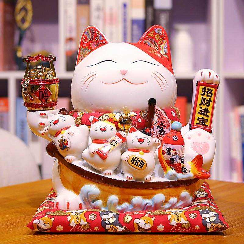 大号陶瓷自动摇手招财猫发财装饰公司玄关家居送礼猫开业摆件店铺