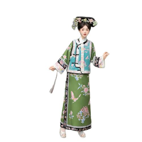 2026新款汉服女清代印花古装清朝延吉公主旗袍宫廷格格服两件套旅