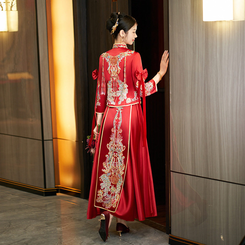 2026新款缎面重工秀禾服新中式结婚礼服显瘦小个子敬酒服出阁服高图片