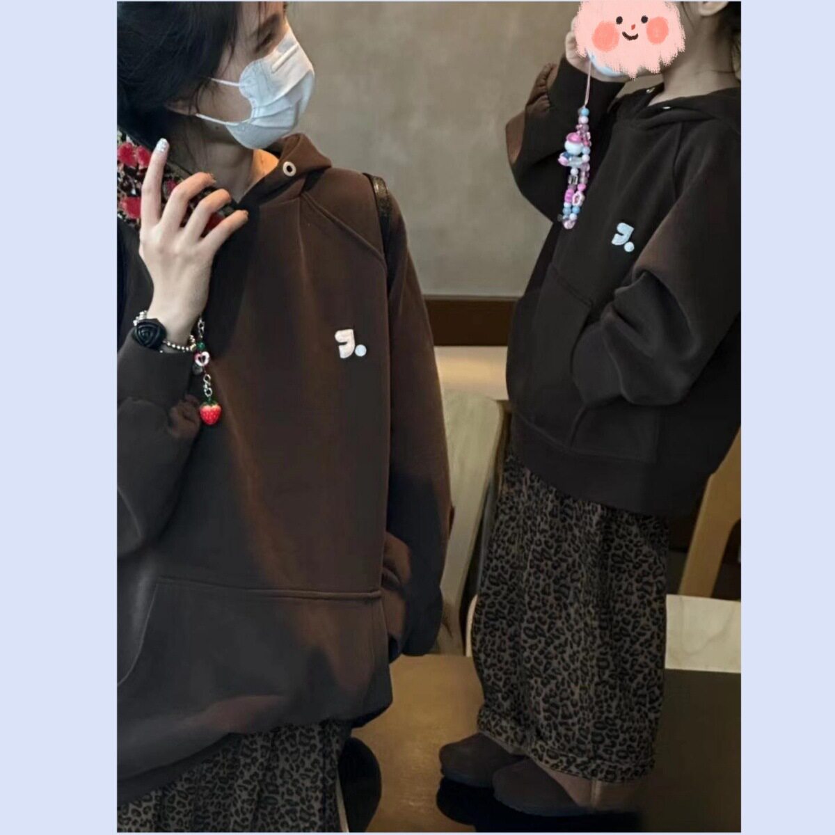 2026新款亲子装秋冬季韩版亲子豹纹裤插肩袖卫衣潮流炸街款母女装