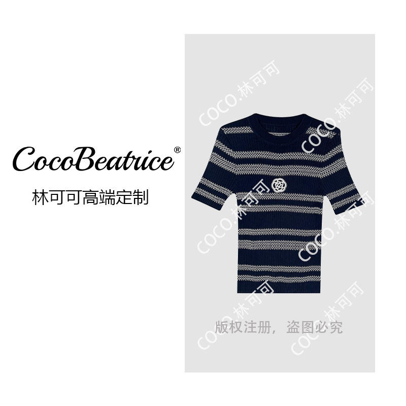 【COCO林可可】气质小香风撞色条纹显瘦针织上衣M2506046