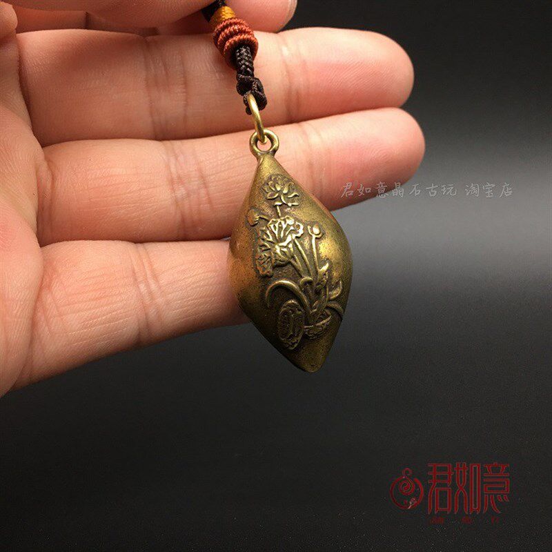 仿古铸造黄铜莲花菩提铃铛挂件浮雕荷花水滴形状佛铃铜铃铛小铜铃
