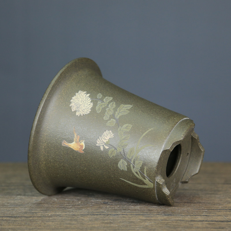 精品紫砂花盆天青泥手工泥绘透气兰花盆室内桌面绿植摆件装饰盆景