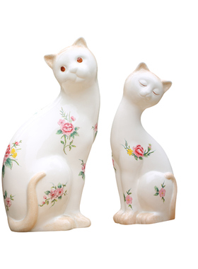 玫瑰小镇 特色手工彩绘情侣陶瓷对猫 实用家居庭院花园装饰摆件