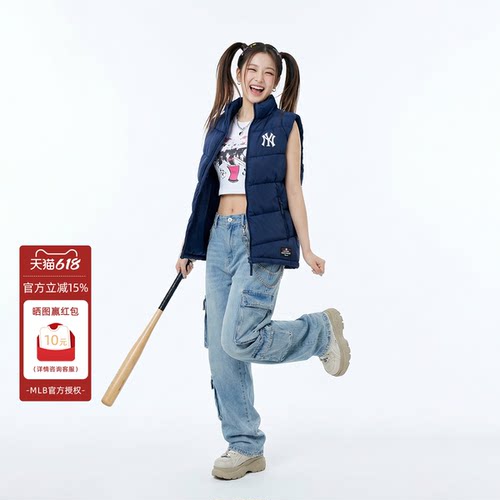 FANATICS x MLB 联名款 纽约洋基队 印花羽绒马甲新款保暖背心男