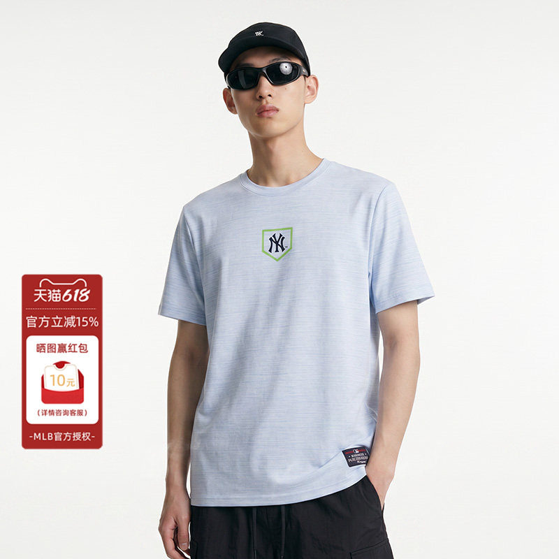 FANATICS × MLB 联名款NY/LA运动短袖T恤男女同款复古风条纹半袖