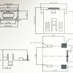 MINI迷你USB A母 5P直插式 A型母座 五脚插件 2脚定位柱 充电器头