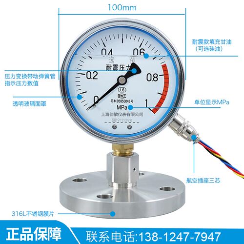 YNTZ-100 1MPa 单法兰远传隔膜压力表 DN25耐震远传隔膜压力表