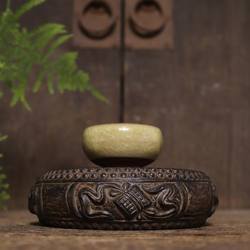 仿古石雕青石琴棋书画石鼓茶壶底座杯垫中式复古茶席摆件摆设装饰