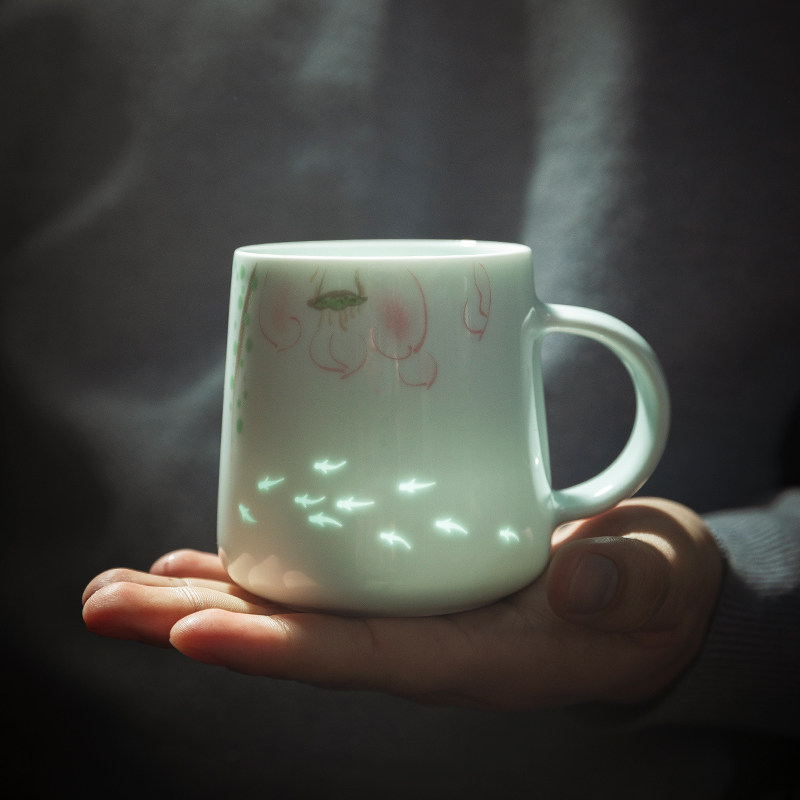 莲年有鱼情侣杯水杯景德镇陶瓷杯子茶杯办公马克杯套装高颜值对杯