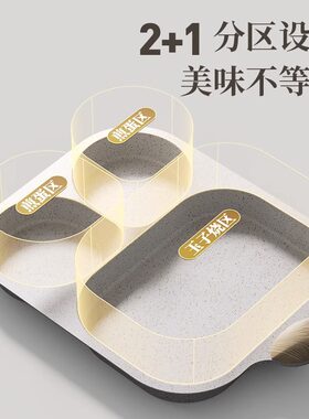 麦饭石早餐锅汉堡锅三合一不粘平底锅分隔煎锅多孔三孔煎蛋煎牛排