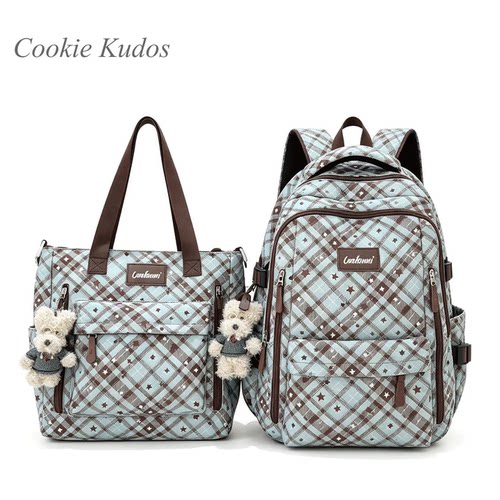 CookieKudos格纹大容量双肩包