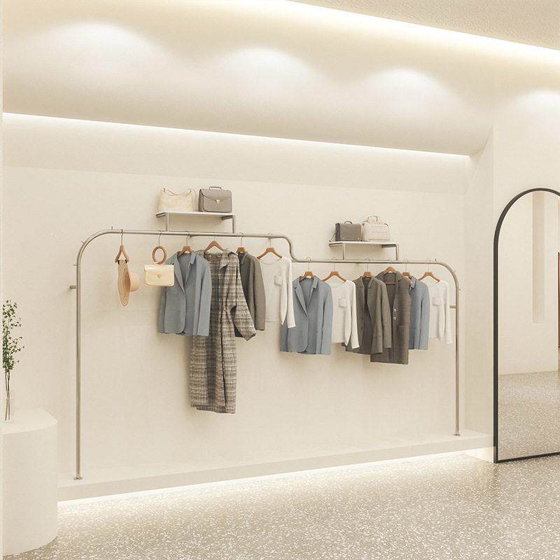 不锈钢服装展示架靠墙女装店陈列道具上墙侧挂展示货架挂衣服架子