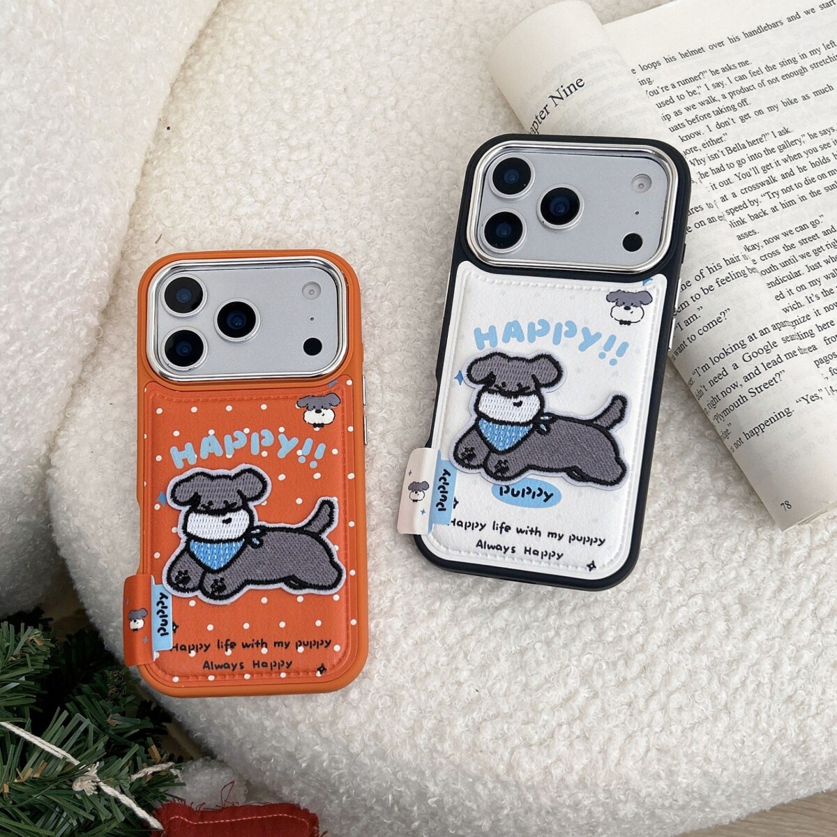韩国波点刺绣狗狗适用iphone16pro苹果17手机壳13立体15pro小众壳