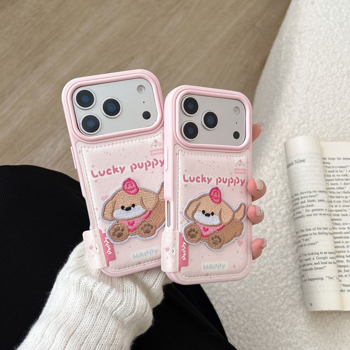 韩国波点刺绣狗狗适用iphone16pro苹果17手机壳13立体15pro防摔壳