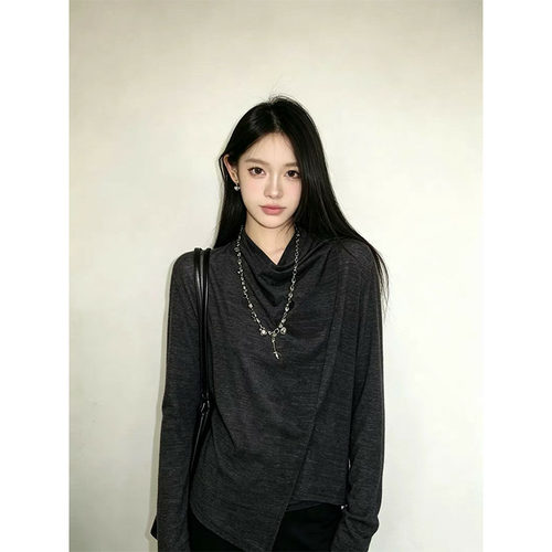 美式打褶堆积感防晒罩衫长袖男女欧美老钱风日常百搭打底T恤上衣