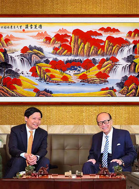 鸿运当头国画旺财山水画客厅挂画自粘装饰画布料背景墙靠山图贴画