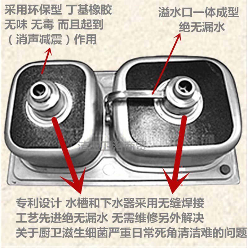 柔美洗菜盆厨房左大右大水槽 一体成型连体双槽304不锈钢手工双槽