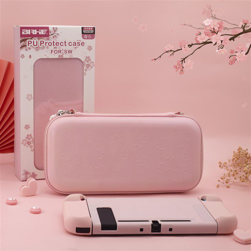 任天堂SWITCH OLED 樱花粉色收纳包主机lite保护包女钢化膜摇杆帽