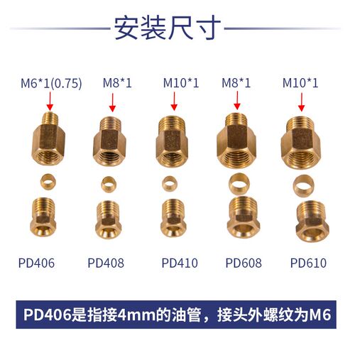 PD直通油管接头610 406 408润滑泵油路尼龙管410内衬卡套直角618