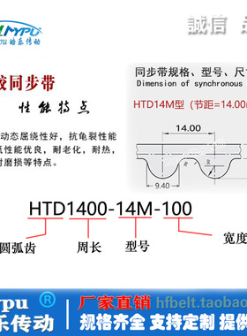 橡胶同步带 HTD1890-14M1806/1820/1848/1904/1932/1946/1960传动