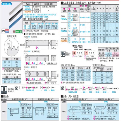 齿条 RGEAL1.0/RGEASL1.0/2.0/2.5/3.0N/HT/Z/ST-20-480