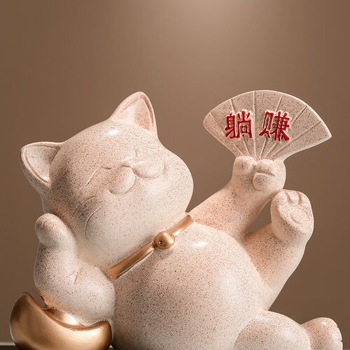 新款躺赚招财猫摆件家居玄关电视柜酒柜收银台装饰品店铺开业礼物