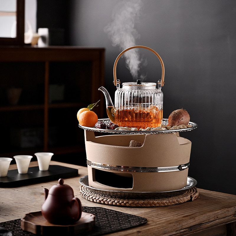 围炉煮茶室内碳火炉玻璃烤茶器商用港式打边炉砂锅泥炉火锅烧烤炉