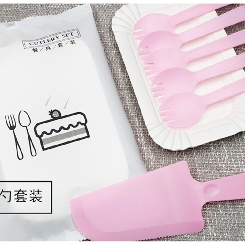 一次性蛋糕纸碟刀叉盘组合长方形盘叉组餐具生日三合一套装整箱