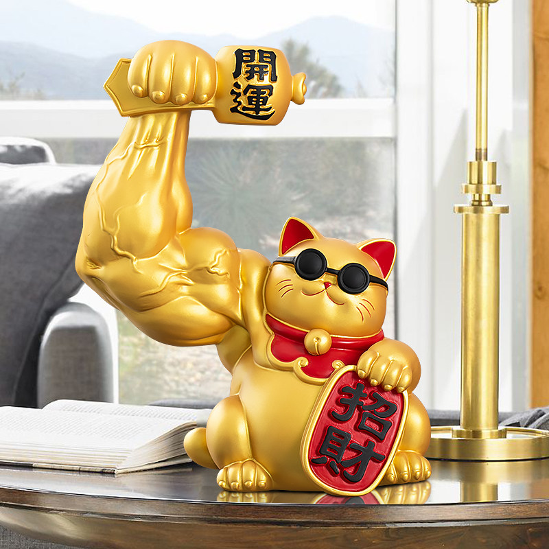 麒麟臂招财猫摆件 适合新店开业送礼与健身房装饰的创意招财猫