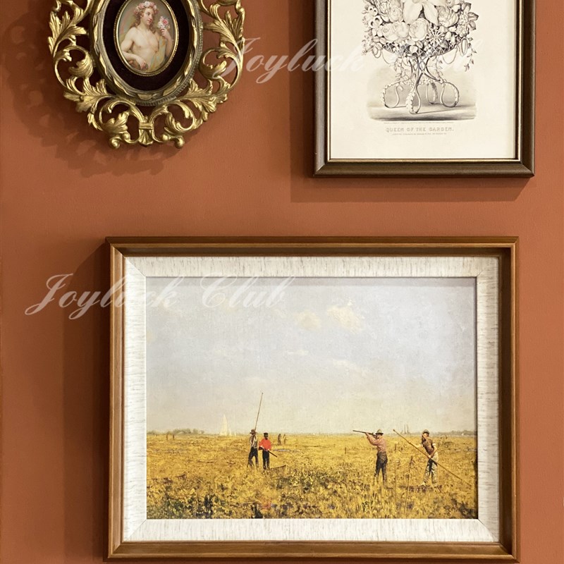 夏日山中法式复古画中古版画线稿餐厅客厅组合画风景画玄关装饰画