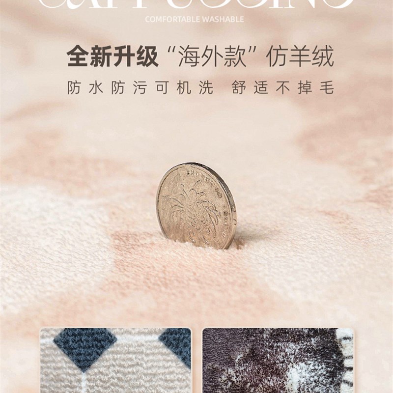 可机洗奶油风客厅地毯卧室轻奢沙发茶几可洗可水洗儿童免打理地垫