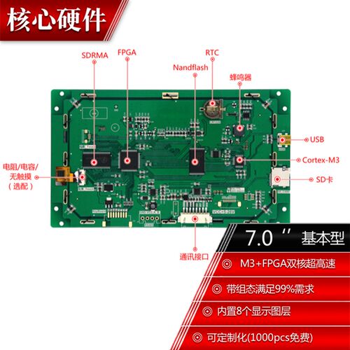 7寸高清串口屏 带触摸 1024*600 1G内存/组态/USB/SD/RTC/5-26V