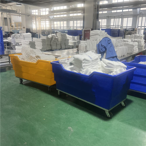 华社新款全新料布草车500L宾馆洗涤运输收纳车滚塑异形加工