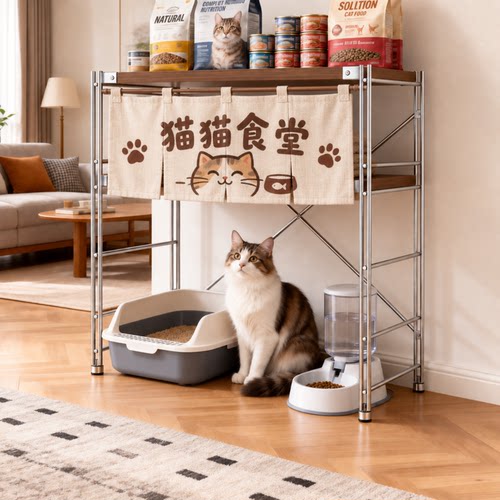 猫咪下空多层带帘置物架