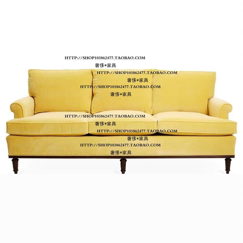 北欧中古美式乡村风格实木布艺双人三人位沙发设计师别墅客厅家具