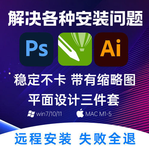 PScdr平面设计三件套AI软件包安装调试cs62026远程2020X4X6X8版本