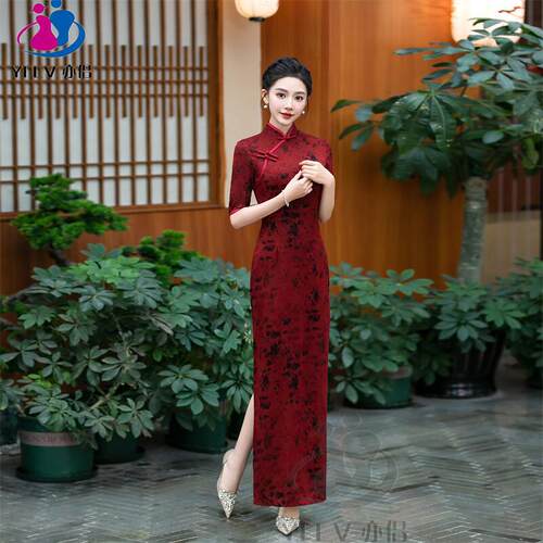 2026新款新中式旗袍长款复古婚礼中年礼服连衣裙走秀表演平时可穿