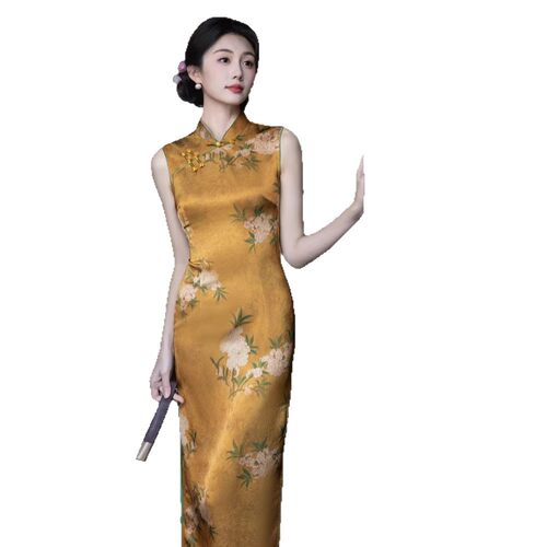 2026新款复古旗袍改良国风大花连衣裙高端大气上档次早春日常穿搭