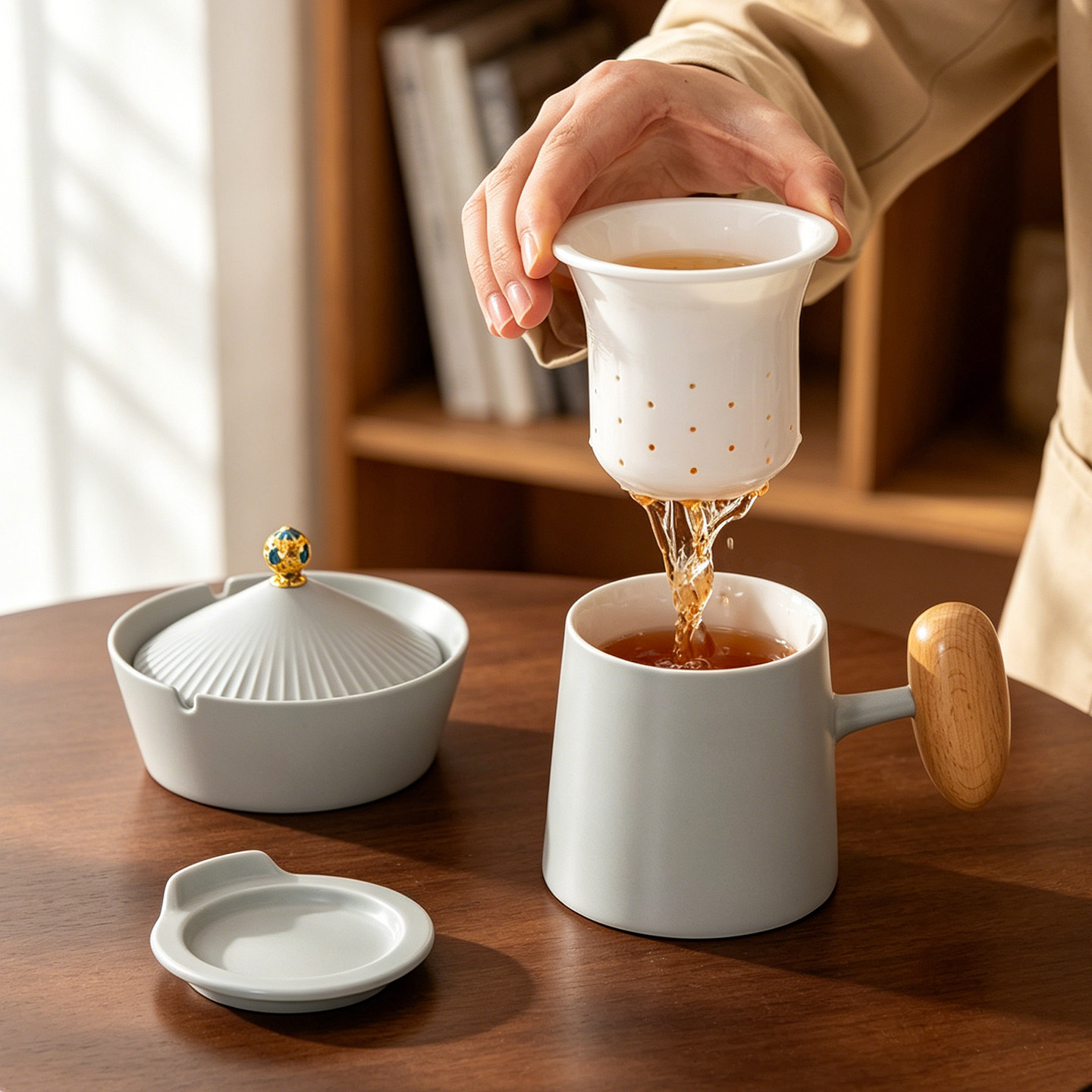 厚器陶瓷茶水分离杯过滤马克杯个人泡茶杯办公水杯带盖烟灰缸套装