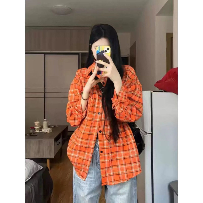 美式复古格纹防晒显瘦长袖衬衫