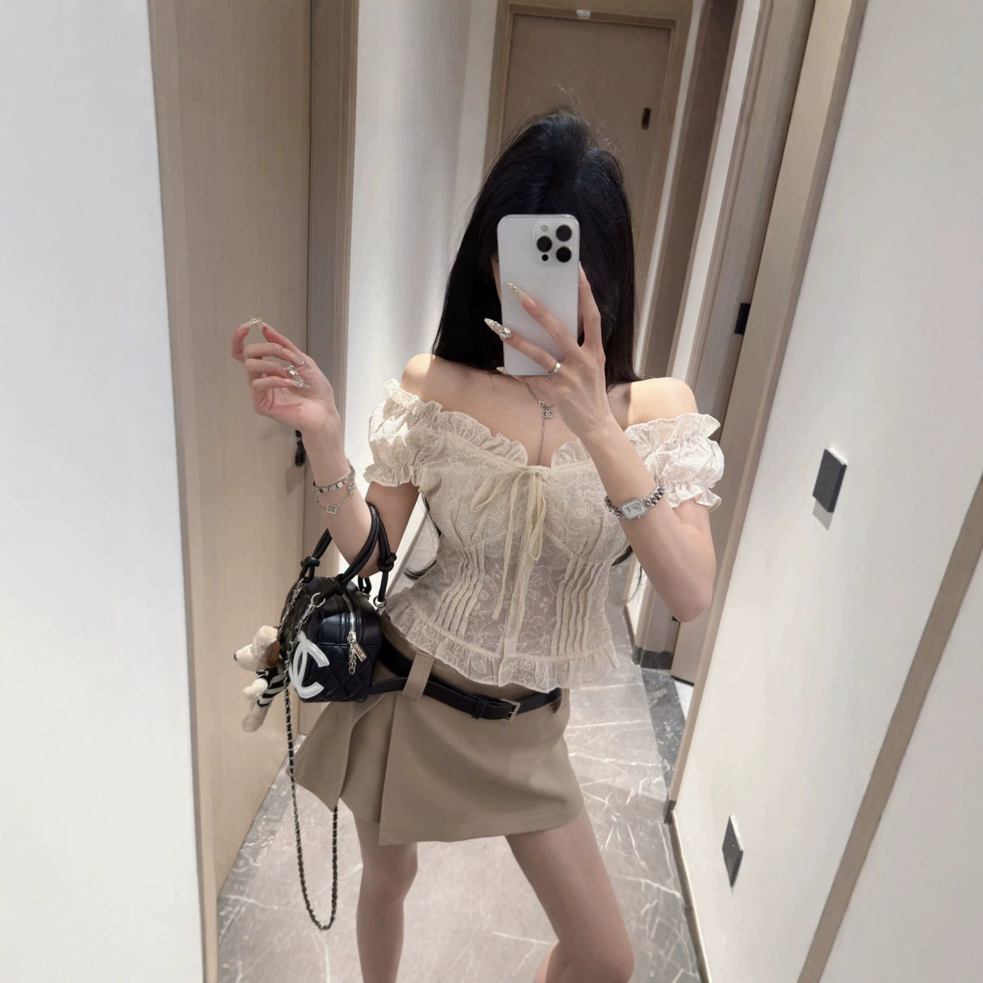 夏季法式纯欲蝴蝶结泡泡袖衬衫