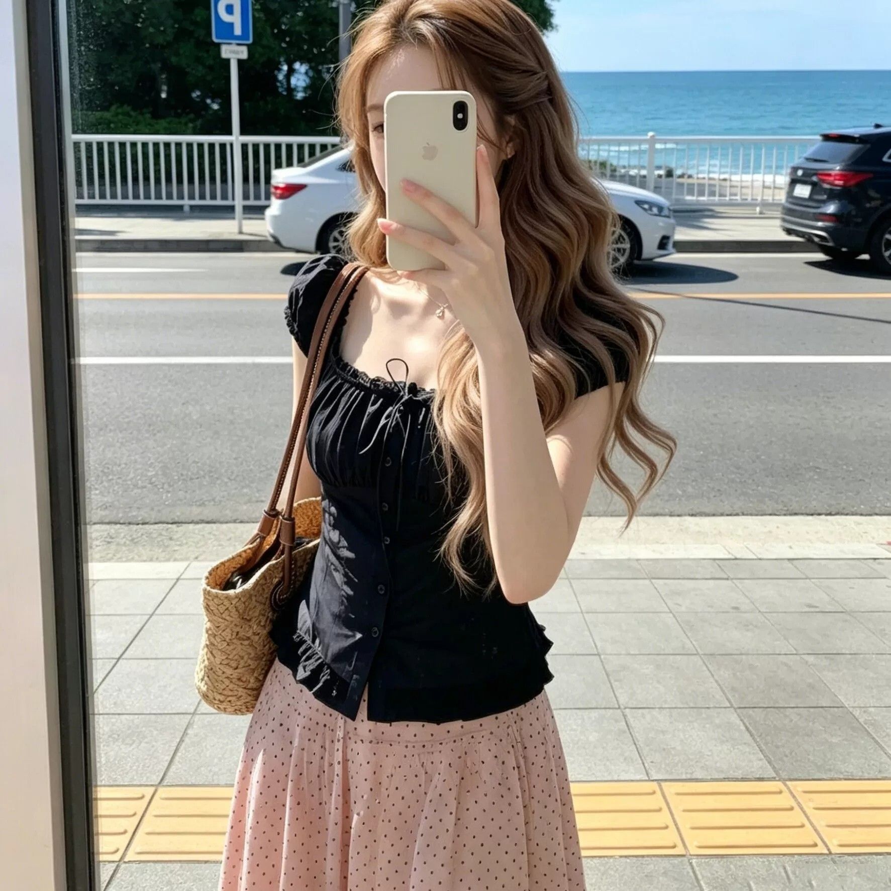夏季甜辣蕾丝泡泡袖显瘦衬衫