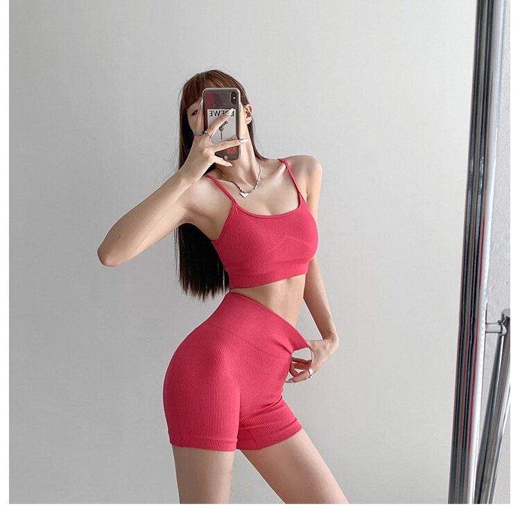 7581#夏季吊带休闲运动套装短裤瑜伽健身服性感辣妹女装显瘦两件