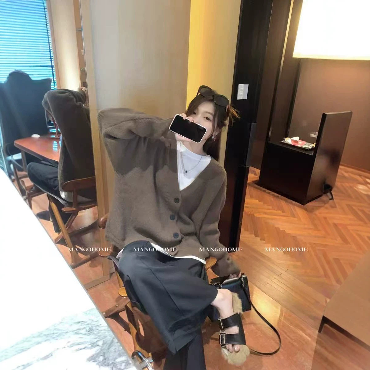 慵懒风单排扣针织开衫女中长款