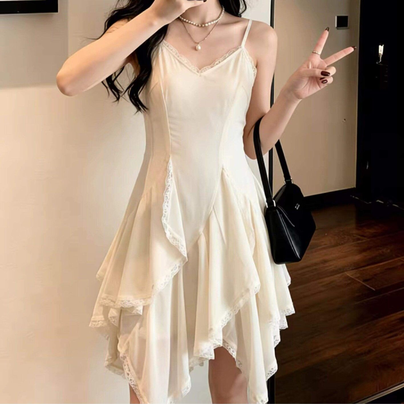 夏季纯欲薄纱蕾丝吊带连衣裙