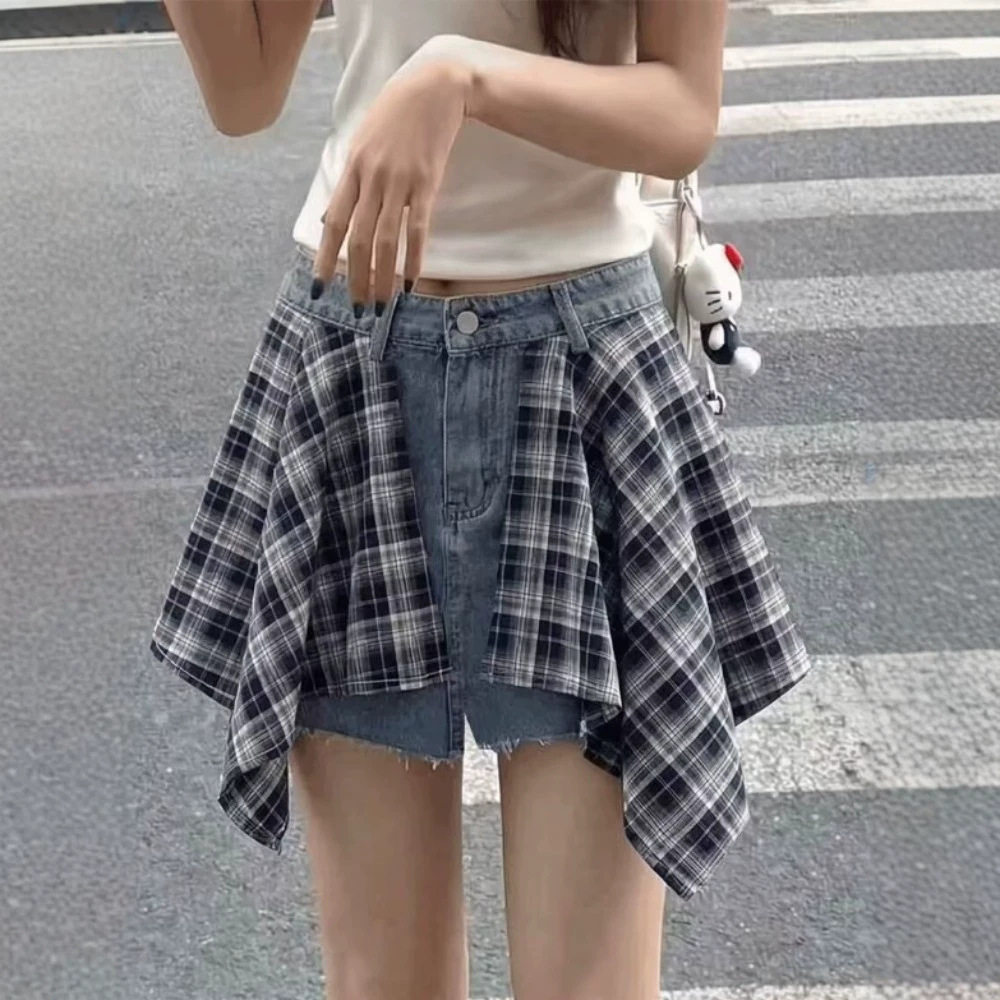 美式复古格子高腰显瘦半身裙裤