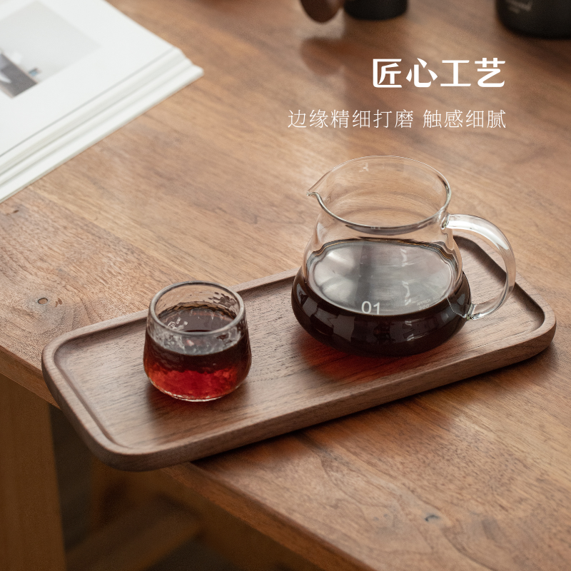 黑胡桃木手冲咖啡器具人长方形茶盘家用用精致托盘一小木质托盘