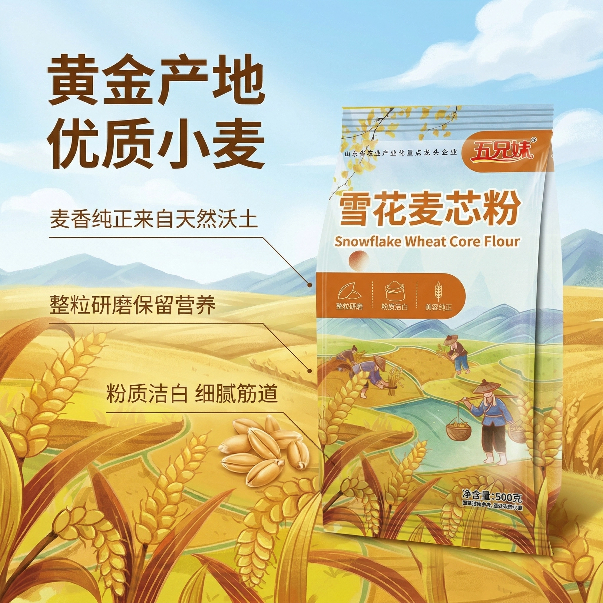 雪花麦芯粉500g整粒研磨粉质洁白麦香纯正做面揉包样样皆宜